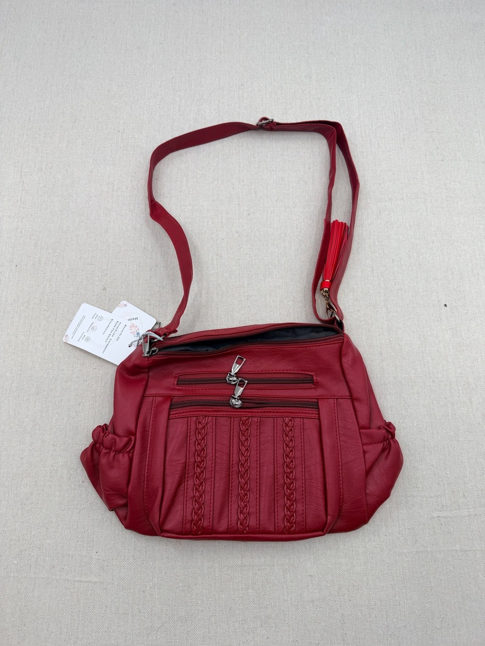 NWT Women's Red Crossbody Bag with Tassel Accent